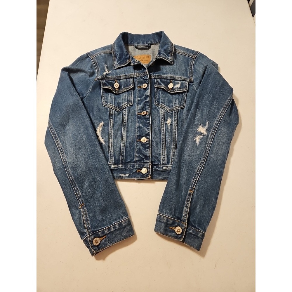 Hollister Denim Jacket Size‎ Medium Distressed Yk2 Vibes  Full Button (A1058)